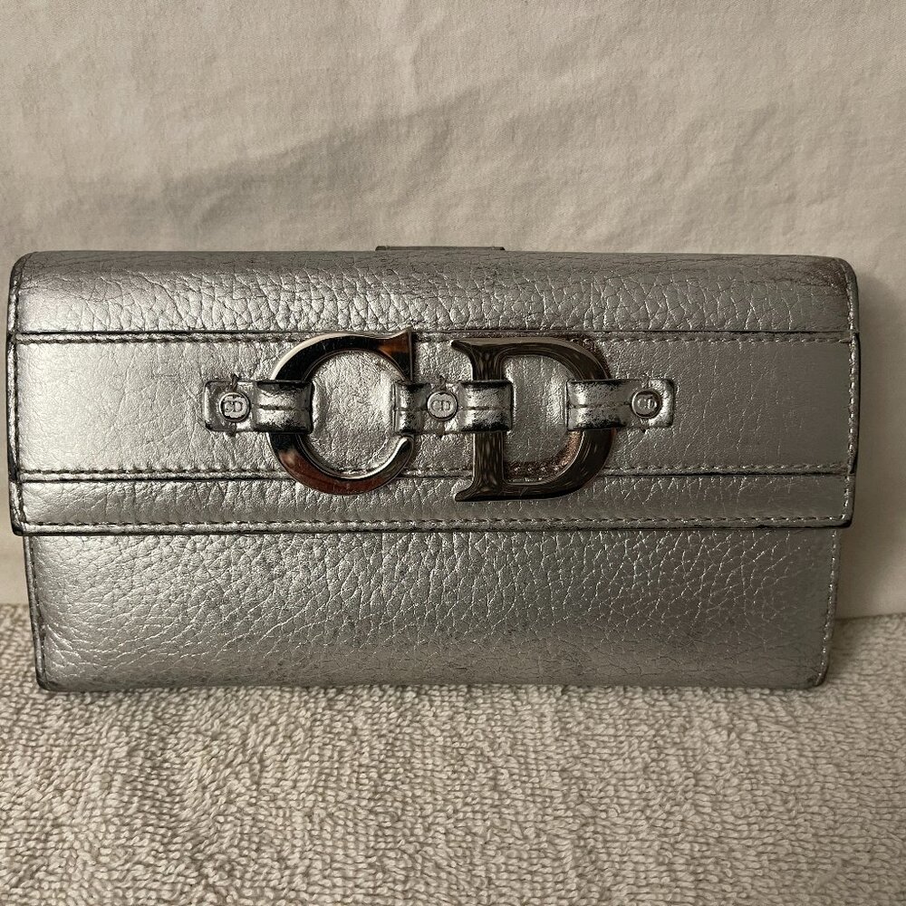 CHRISTIAN DIOR vintage silver long wallet